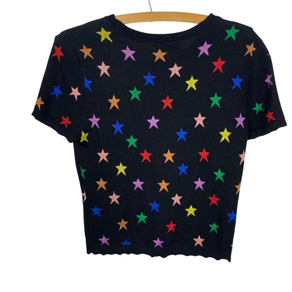 Alice + Oliva Black  & Multi Color Star Cropped Sweater - Size  M - Picture 2 of 5